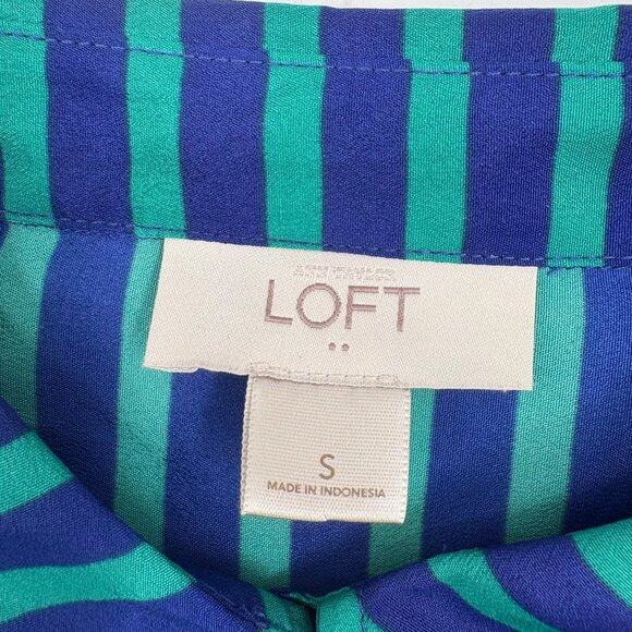 Loft Women's Small Blue & Green Striped Long Sleeve Shirt Blouse Career - Picture 2 of 5